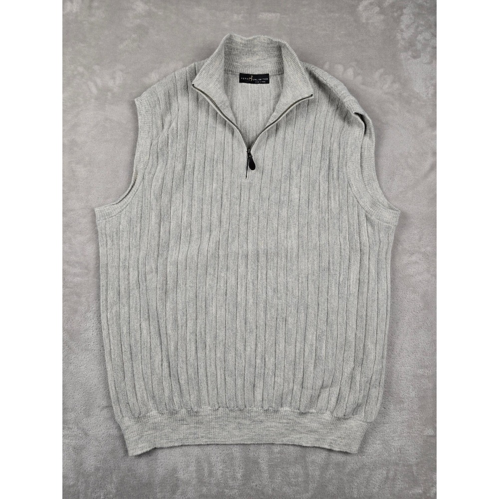 Peru Unlimited Sweater Vest Mens XL Gray Alpaca Wool Blend Quarter Zip Ribbed